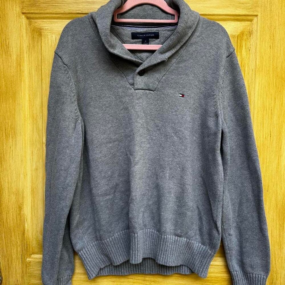 Tommy Hilfiger Gray Cowl Neck Quarter Button Knit Sweater